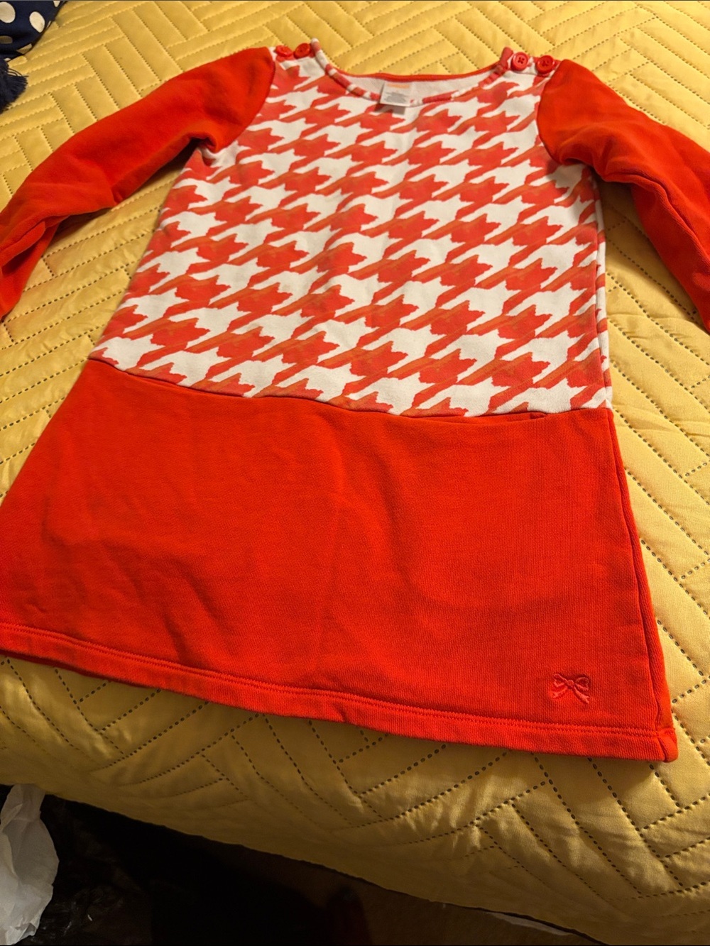 Gymboree Orange and White Houndstooth Long Sleeve Dress